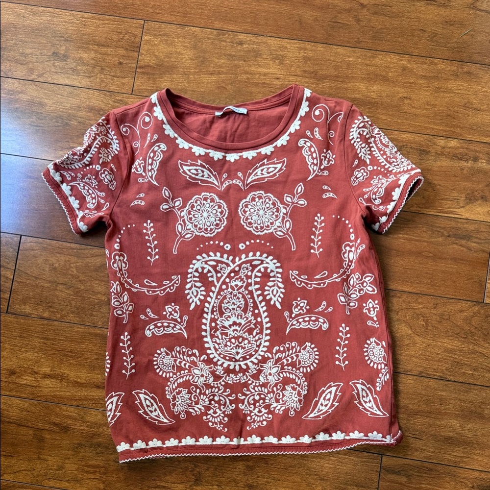 Red Paisley Short Sleeve Top Zara